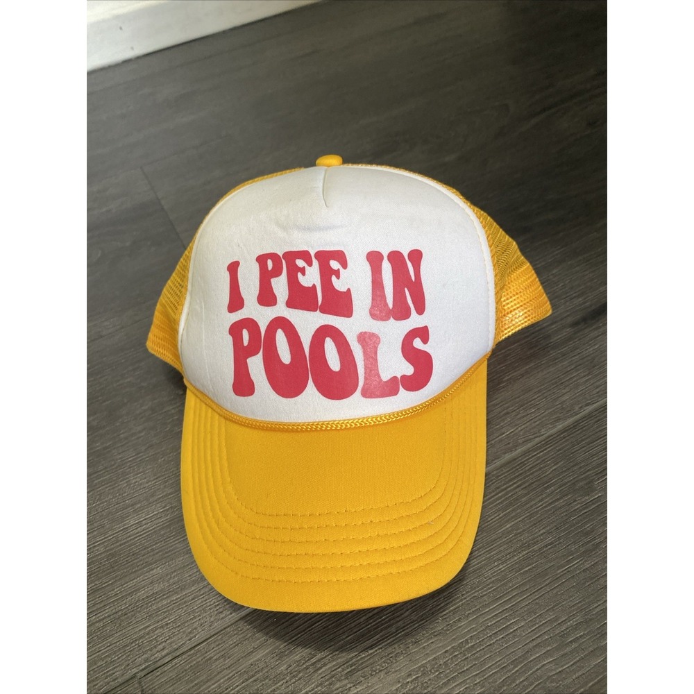 I PEE IN POOLS funny dare gag gift joke - Adult Yellow Trucker Cap Hat